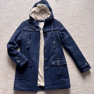American 🦅 Eagle Navy Blue Lined 6 Button Down Coat, Size Juniors Small